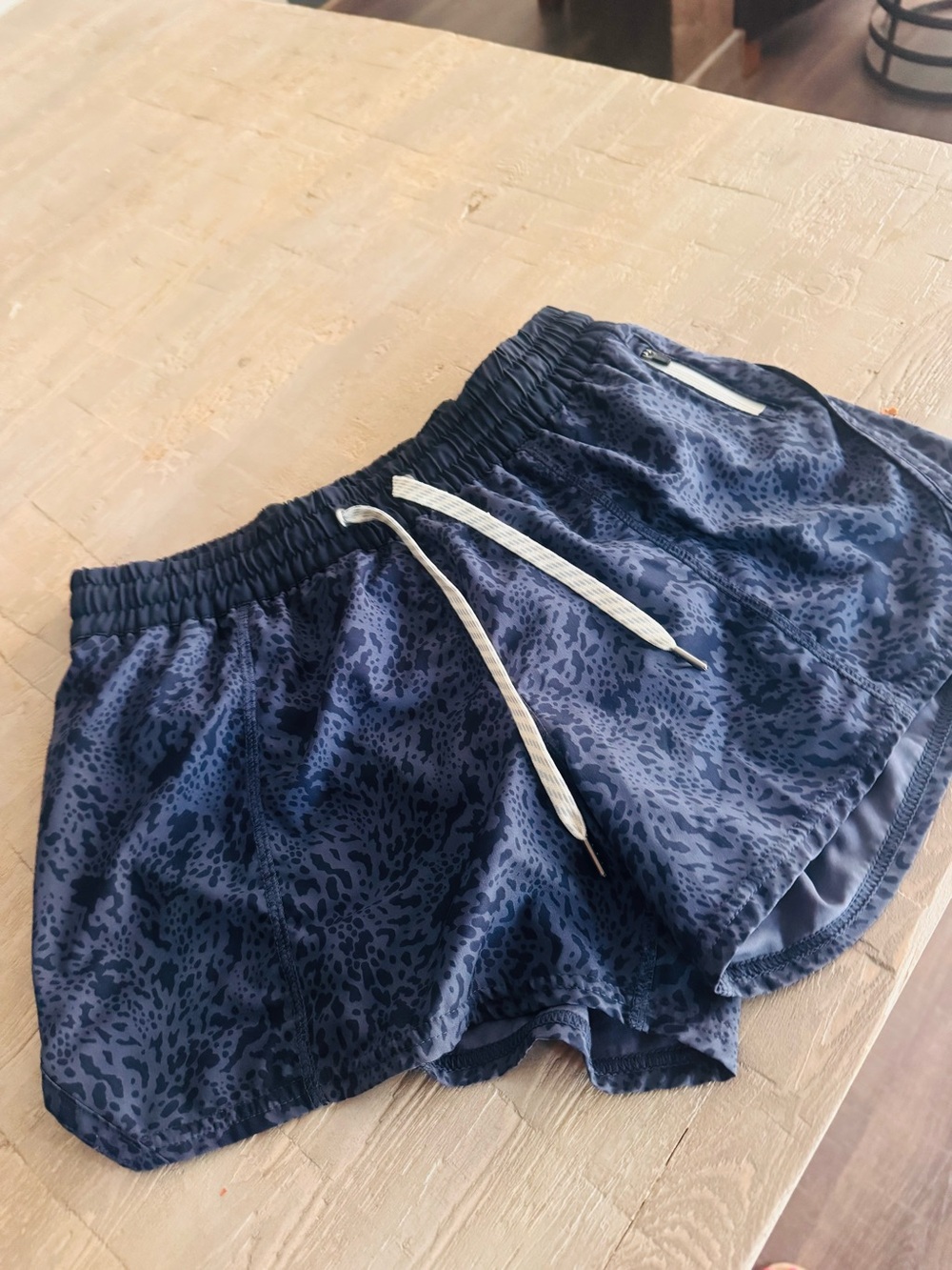 Vuori Navy Blue Animal-Print Athletic Shorts